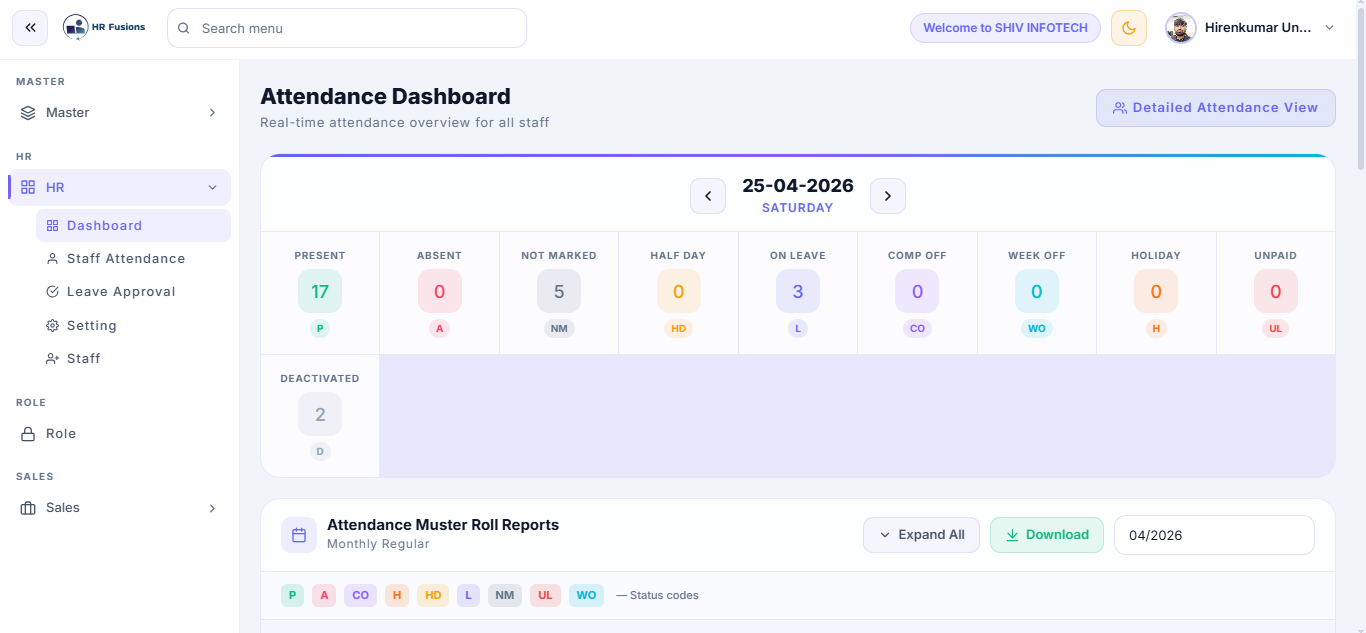 HR Fusions Admin Dashboard Panel